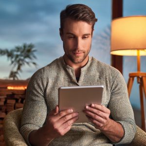 man reading book